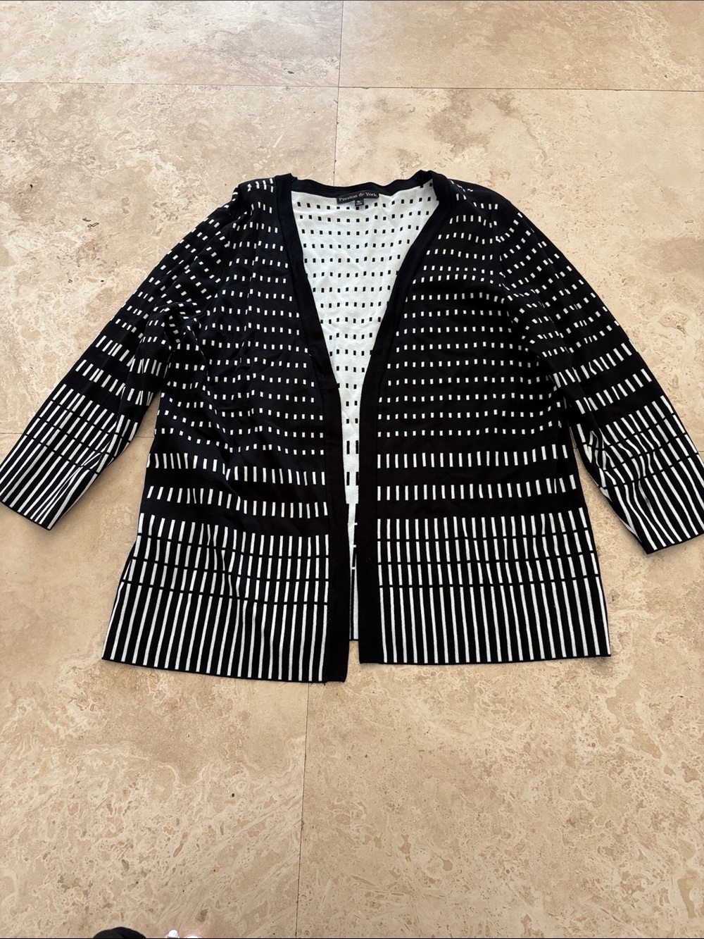 Preston & York Black and White Open-Front Patterned Cardigan